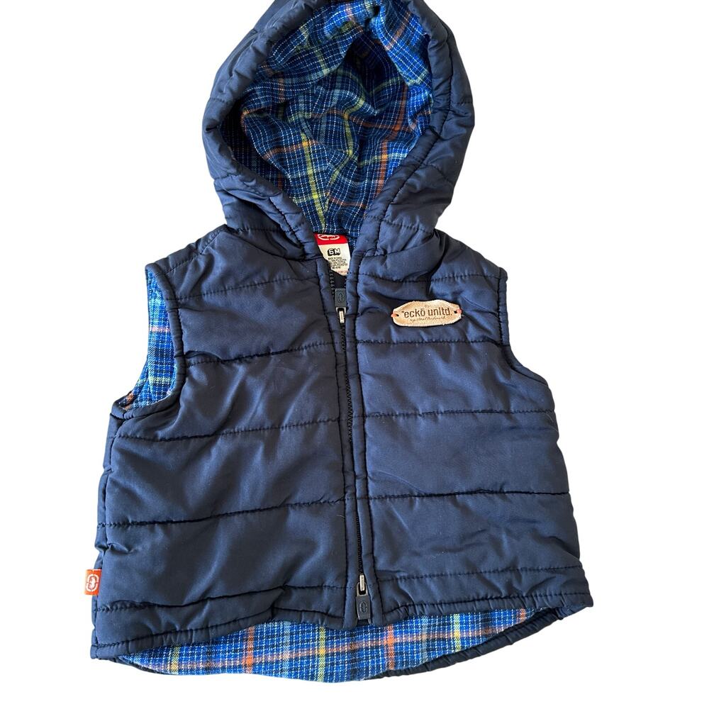 Ecko Blue Hooded Down Vest - Size 6 Months - Lined
